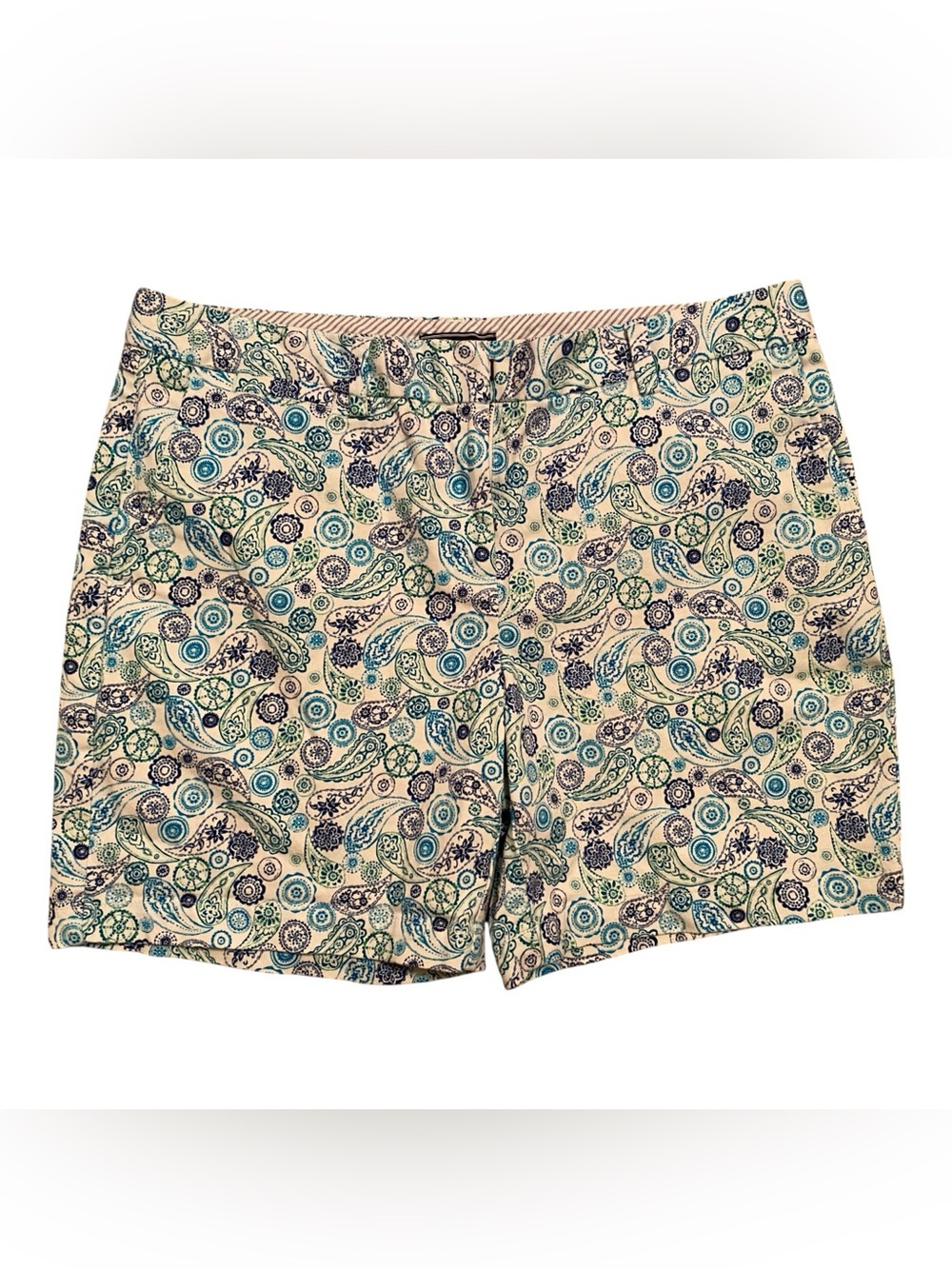 Lands' End Women’s Paisley Print Mid Rise Shorts in Aqua, Blue & Green, Size 14